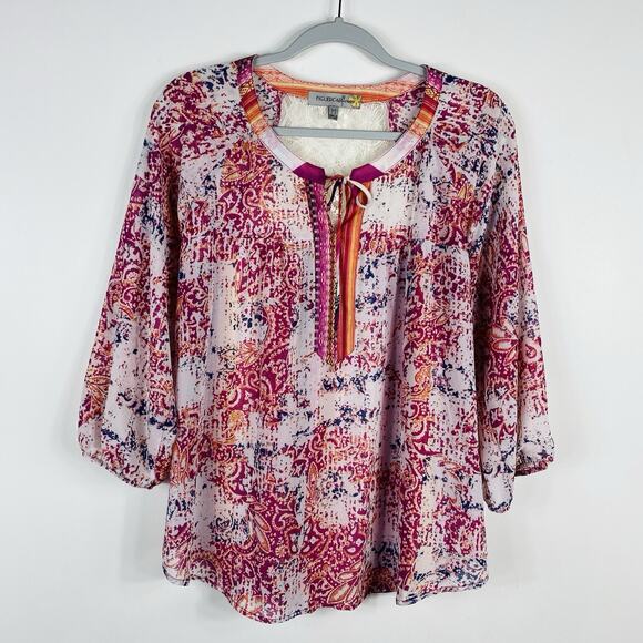 Figueroa & Flower Size Medium Printed Lace Back Blouse Top - Picture 1 of 4